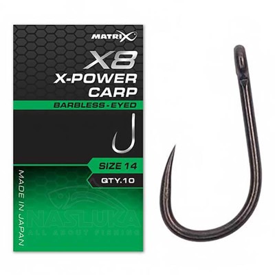 Куки с ухо без контра Matrix X8 X-Power Carp, 10 бр.