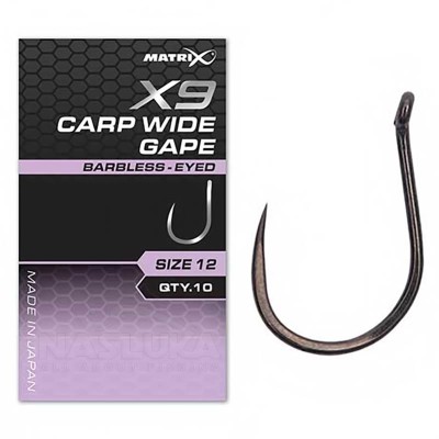 Куки с ухо без контра Matrix X9 Carp Wide Gape, 10 бр.
