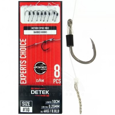 Вързани куки с шип за фидер DAM Detek Method Spike Rig, 10 см, 8 бр.