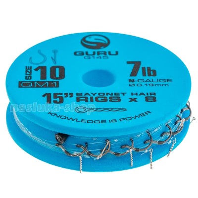 Вързани куки с клин Guru QM1 Bayonet Hair Rigs, Mono, 38 см, 8 бр.