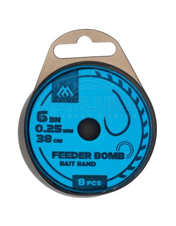 Вързани куки за фидер със силиконов ринг Mikado Feeder Bomb, Bait Band, 38 см, 8 бр.