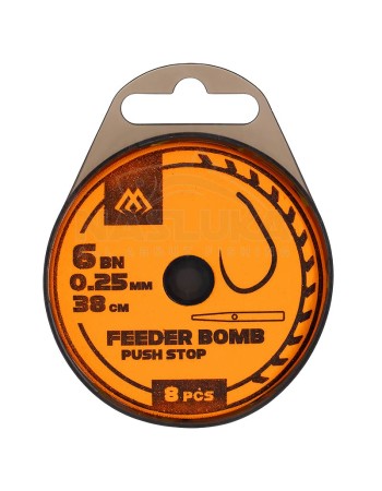 Вързани куки за фидер Mikado Feeder Bomb, Push Stop, 38 см, 8 бр.