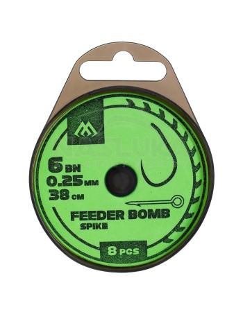 Вързани куки за фидер с шип Mikado Feeder Bomb, Spike, 38 см, 8 бр.