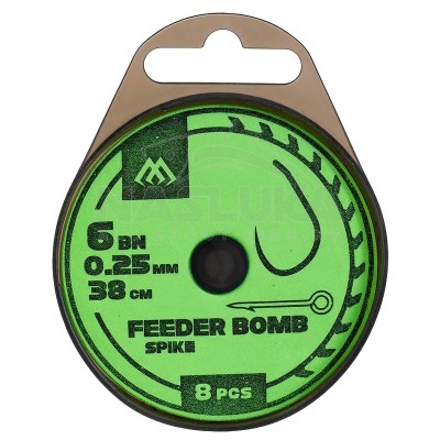 Вързани куки за фидер с шип Mikado Feeder Bomb, Spike, 38 см, 8 бр.