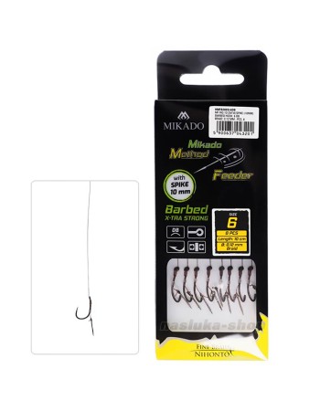 Вързани куки за метод фидер с 10 мм, шип Mikado MF X-tra Strong Barbed, Braid, 8 бр.