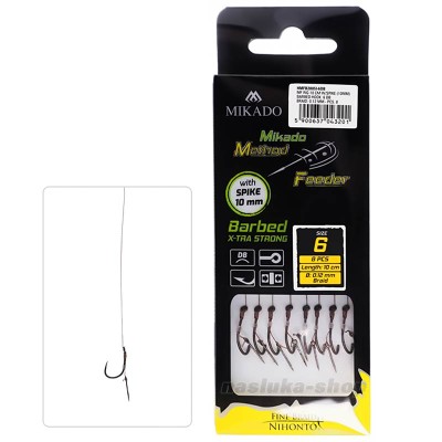 Вързани куки за метод фидер с 10 мм, шип Mikado MF X-tra Strong Barbed, Braid, 8 бр.
