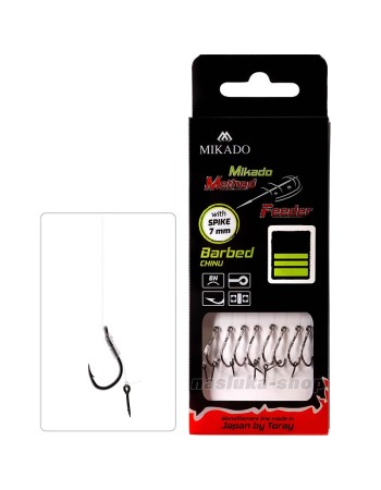 Вързани куки за метод фидер със 7 мм, шип Mikado MF Chinu Barbed, Mono, 8 бр.
