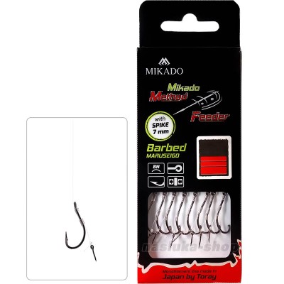 Вързани куки за метод фидер със 7 мм, шип Mikado MF Maruseigo Barbed, Mono, 8 бр.