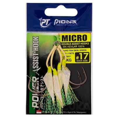 Морски асист куки Pioneer Micro Double Assist Hooks Auro Fish Skin, Green