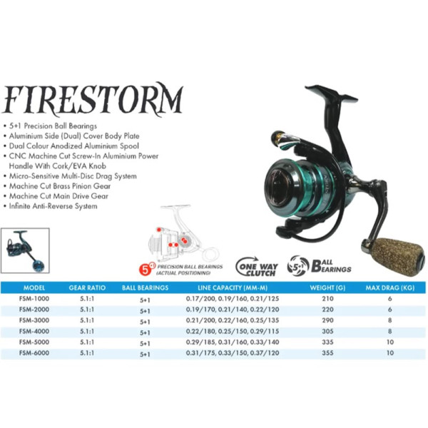 Спининг макара Pioneer Firestorm FSM-3000, 5+1 BB — снимка 12