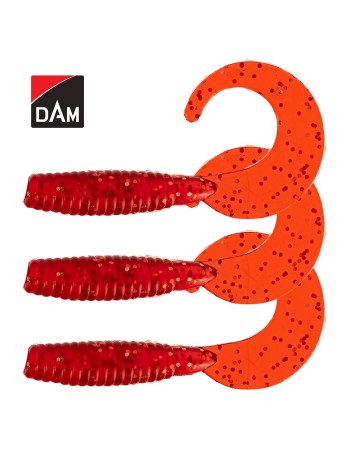Силиконови туистери DAM Grup Curl Tail 7 см, цвят Red, 3 бр.