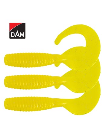 Силиконови туистери DAM Grup Curl Tail 7 см, цвят UV Yellow, 3 бр.