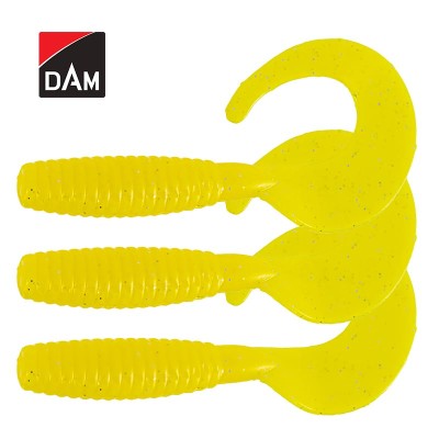 Силиконови туистери DAM Grup Curl Tail 7 см, цвят UV Yellow, 3 бр.