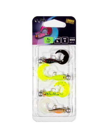 Сет примамки с джиг глави Fox Rage MicroGrub Tail UV Mixed, 40 мм, 3 г, 4 бр.