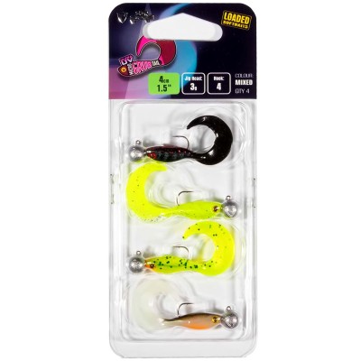 Сет примамки с джиг глави Fox Rage MicroGrub Tail UV Mixed, 40 мм, 3 г, 4 бр.