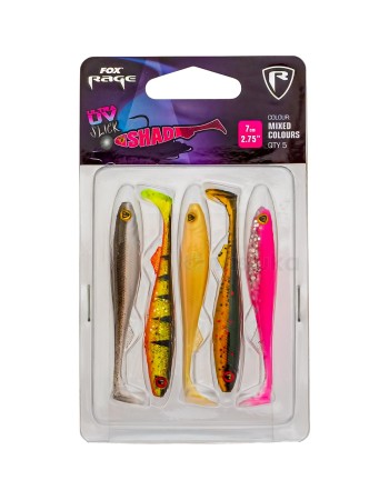 Комплект силиконови шадове Fox Rage Slick Shad Pack UV, 70 мм, NMC008, 5 бр.