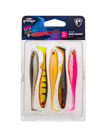 Комплект силиконови шадове Fox Rage Slick Shad Pack UV, 90 мм, NMC007, 5 бр.
