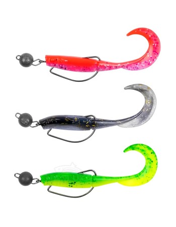 Сет силиконови примамки с куки и чебурашки Zebco Demonic Curly Tails, Fluoro, 7.5 см, 3 бр.