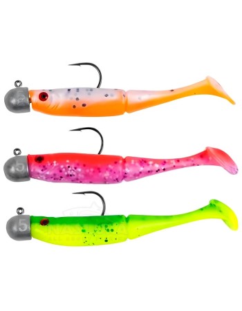 Сет силиконови примамки с джиг глави Zebco Demonic Power Shads, Fluoro, 7.5 см, 3 бр.