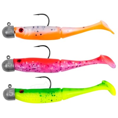 Сет силиконови примамки с джиг глави Zebco Demonic Power Shads, Fluoro, 7.5 см, 3 бр.