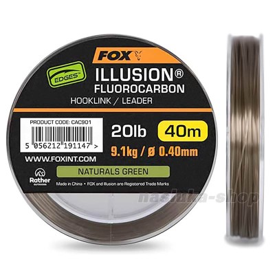 Флуорокарбон Fox Illusion Fluorocarbon Hooklink/Leader, Natural Green, 40 м