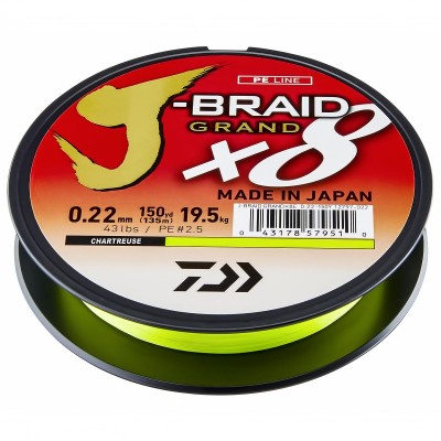 Плетено влакно Daiwa J-Braid x8 Grand, Chartreuse, 135 м