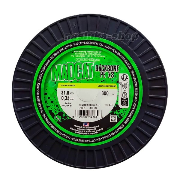 Плетено 8-нишково влакно за сом Madcat Backbone PE X8, Flame Green, 300 м — снимка 3