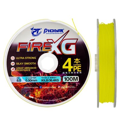 Pioneer Fire XG 4x, Yellow, Плетено 4-нишково влакно, 100 м