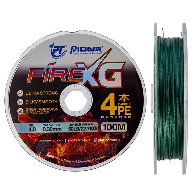 Pioneer Fire XG 4x, Dark Green, Плетено 4-нишково влакно, 100 м
