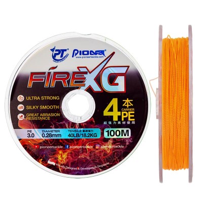 Pioneer Fire XG 4x, Orange, Плетено 4-нишково влакно, 100 м