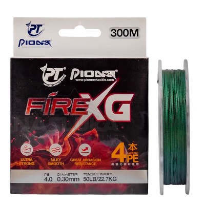 Плетено 4-нишково влакно Pioneer Fire XG, Dark Green, 300 м