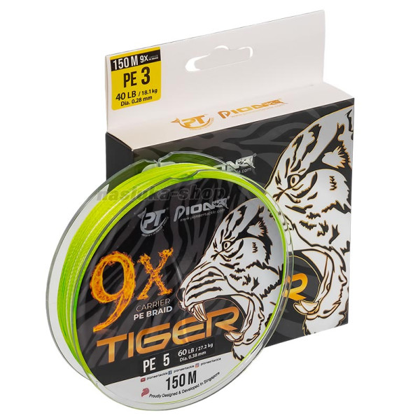 Плетено 9-нишково влакно Pioneer Tiger 9x, 150 м, White Green — снимка 1