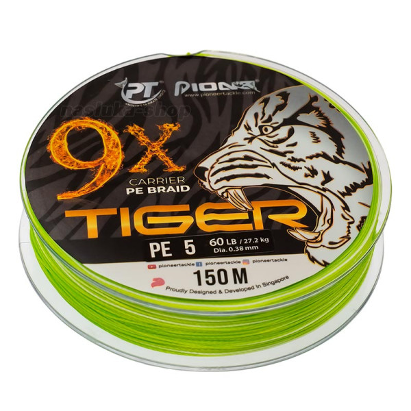 Плетено 9-нишково влакно Pioneer Tiger 9x, 150 м, White Green — снимка 7