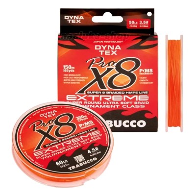Плетено 8-нишково влакно Trabucco Dyna Tex Pro X8 Extreme, 300 м, Bright Orange