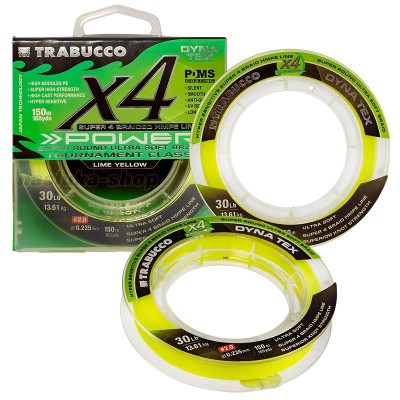 Плетено 4-нишково влакно Trabucco Dyna Tex X4 Power, 150 м, Lime Yellow