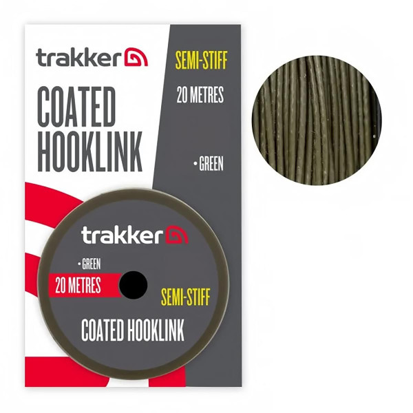 Trakker Coated Hooklink, Semi-Stiff, Плетен шаранджийски повод с покритие, 20 м — снимка 1