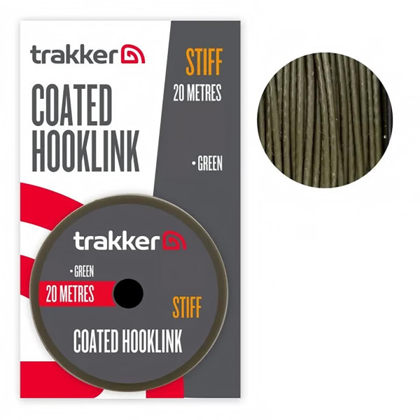 Trakker Coated Hooklink, Stiff, Плетен шаранджийски повод с покритие, 20 м — снимка 1