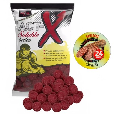 Протеинови разтворими топчета Carp Zoom Act-X Soluble Boilies, 800 г, Sausages