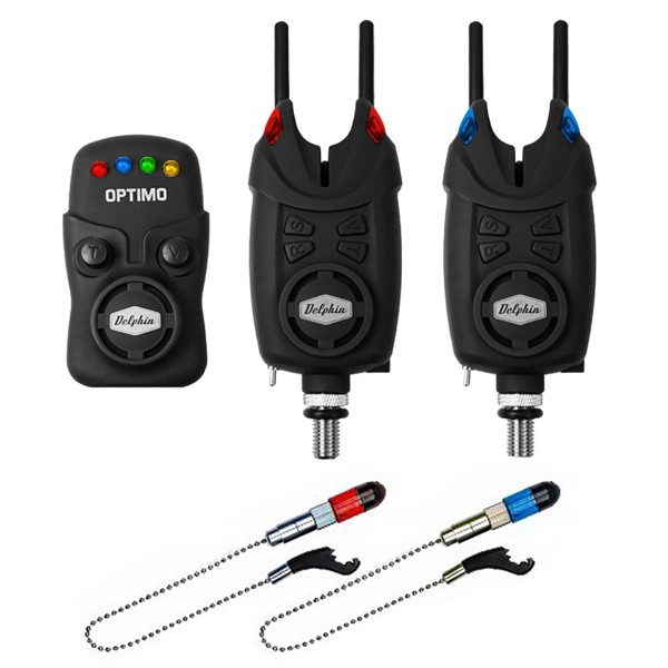 Комплект шаранджийски сигнализатори и обтегачи Delphin Optimo 9V 2+1 — снимка 1