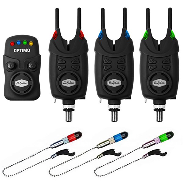 Комплект шаранджийски сигнализатори и обтегачи Delphin Optimo 9V 3+1 — снимка 1