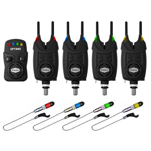 Комплект шаранджийски сигнализатори и обтегачи Delphin Optimo 9V 4+1 — снимка 1