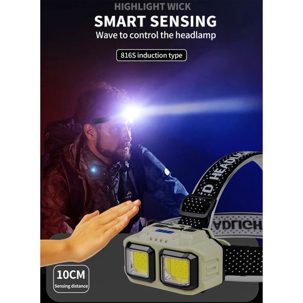LED челник HX-816 със сензор и USB зареждане — снимка 13