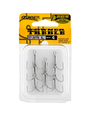 Тройни куки Owner Treble ST-26TN, 8 бр., цвят Super Tin
