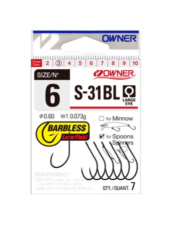 Куки за примамки Owner Single Hook Barbless, S-31BL