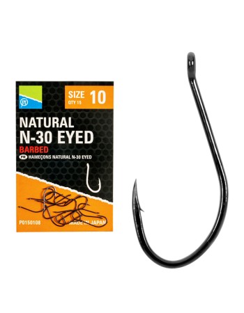 Куки с ухо Preston Natural N-30 Eyed, Barbed, 15 бр.
