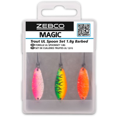 Комплект микроклатушки за пъстърва Zebco Magic Trout UL Spoon Set, Barbed, 1.8 г, 3 бр.