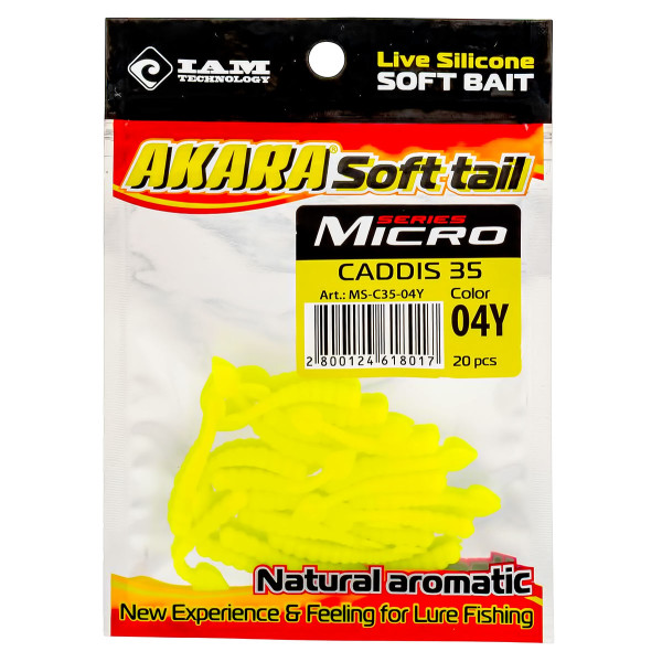 Силиконови примамки Akara Soft Tail Micro Caddis 35 мм, цвят 04Y, 20 бр. — снимка 2