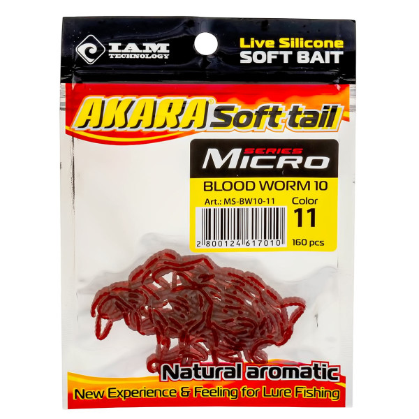Силиконови примамки Akara Soft Tail Micro Blood Worm 10 мм, цвят 11, 160 бр. — снимка 2