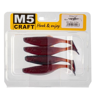 Силиконови шадове M5 Craft Plitka 3.5", 89 мм, 031 Motor Oil Red, 4 бр.