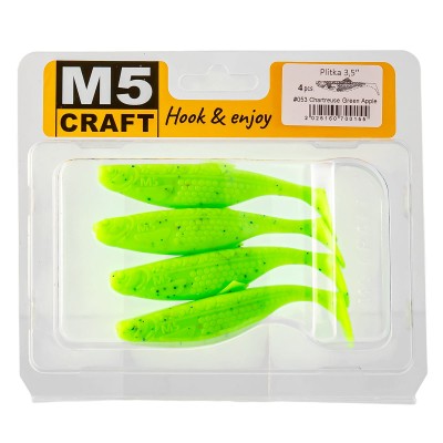 Силиконови шадове M5 Craft Plitka 3.5", 89 мм, 053 Chartreuse Green Apple, 4 бр.